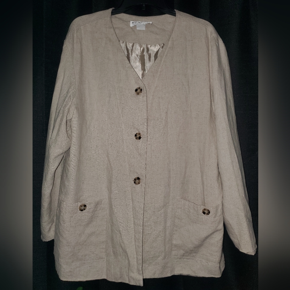 Brownstone studio New York Linen blend button up blazer jacket SZ 16